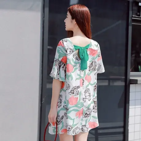 【夏装秒】夏季孕妇连衣裙新款韩版时尚款短袖中长款雪纺裙商品大图